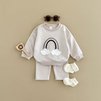 Baby Multi-color Rainbow Patchwork Cloud Embroidery Top And Pants Set