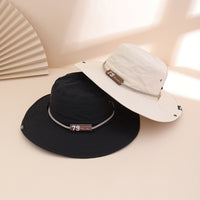 Plain-color Letter-pattern Leather Sun-protective Wide-brimmed Sunshade Outdoor Simple Style Fisherman Hat For Daily Commuting, Fishing, Mountain Climbing
