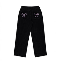 Bow-knot Embroidered Trendy Loose-fit Casual Jeans