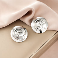 Oval Stainless Steel Earrings, Trendy Geometric Heart Texture, 18K Gold Plated Ear Studs, Titanium Steel