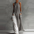 Womens Sleeveless Loose-Fit Color-Block Casual Off-Shoulder Dress With Pockets