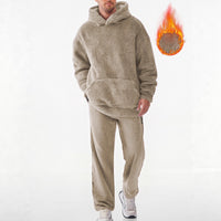 Men's Hooded Casual Loose-Fit Fashionable Personalized Coral Fleece Sweater Set