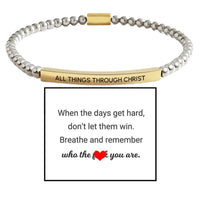 Stainless Steel Mens And Womens Elbow-Style Chain Bracelet With Engraved Gold Beads