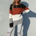 Fashion Casual Women's Long Sleeve Mid-length Color-block Sweater