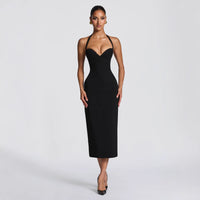 Elegant Strapless Halterneck Split Dress For Women