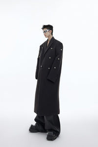 Metal Design Felt Shoulder Pad Fur Coat Jacket