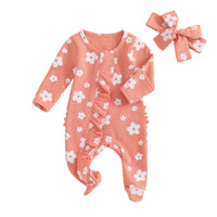 Spring And Autumn Flowers Full Printed Long-sleeved Jumpsuit