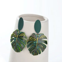 Green Palm Leaf Stud Earrings Minority Design Earrings