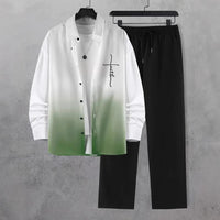Fashion Trend Color Gradient Long Sleeve Shirt Trousers Suit