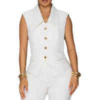 Womens Solid-Color Sleeveless V-Neck Blazer Shirt Top