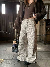 Leopard-print Vintage Distressed Casual Jeans