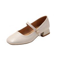Chunky-heeled Square-toe Slingback Versatile Mid-heel Womens Shoes