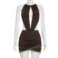 Solid-color Bohemian Sexy Halter Maxi Bodycon Dress With A Plunging Back