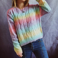 New Lightweight Rainbow Short Knitted Sweater For Women