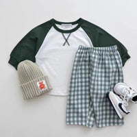 Korean Style Ins Stitching Sleeves Top Plaid Trousers Combination Suit