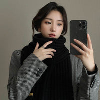 White Harajuku Style Coarse Yarn Knitted Scarf For Women Winter Korean Style All-matching Warm Japanese Style Students Thickened