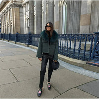 Elegant Single-Breasted Vintage Fur-Trimmed Flight Jacket For Women