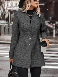 Long Sleeve Solid Color Stand Collar Button Trench Coat Fashion Women's Casual Woolen Coat