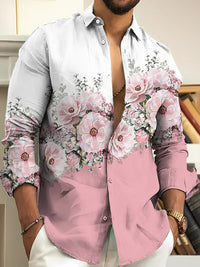 Lapel Bamboo Linen Men's Casual 3D Printing Long Sleeve Shirt Top
