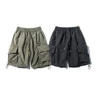 Loose Design Cargo Shorts Japanese Style Solid Color