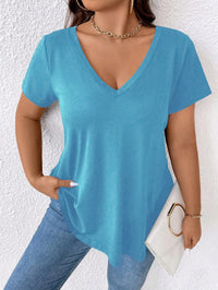 Beauty Solid Color V-neck Casual Short-sleeve T-shirt Women's Top