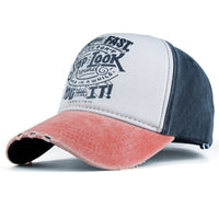 Cotton Blended Distressed Washable Motorcycle Baseball Cap