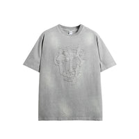 Men's Washed Affixed Cloth Embroidered T-shirt Loose