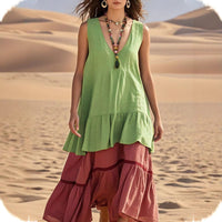 Women's Casual V-Neck Sleeveless Patchwork Dress