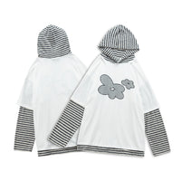Womens Retro Long-Sleeve Striped Hoodie With Floral Embroidery
