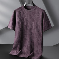 Men's Plus-sized Casual Round Neck Jacquard Sweater With Short Sleeves