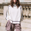 Maillard Autumn And Winter Striped Contrast Color Top For Women