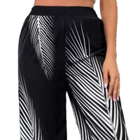Fashion Elegant Striped Leaf Positioning Printed Wide-leg Pants Women