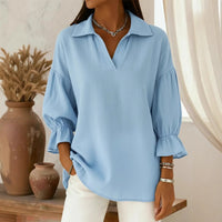 Casual Relaxed-fit Fashionable Long-sleeve Top With A Turn-down Collar