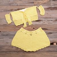 Bikini Hand-woven Lace-up Swimsuit Shorts Hollow Split Suit