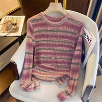 Gentle Graceful And Fashionable Dopamine Striped Sweater