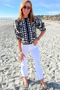 Round Neck Pullover Unique Design Floral Print Short Sleeve T-shirt