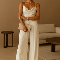 Wide Leg Sleeveless V-neck Halter Trousers Jumpsuit