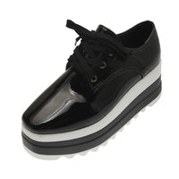 Women's Lace-up Square Toe Patent Leather Platform Shoes