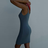 Round-neck Knitted Sheath Short Slip Dress For Women