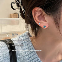 Titanium Steel Blue Zircon Four-Claw Threaded Earrings
