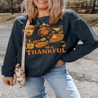 Dark Grey Twisted Ribbed THANKFUL Printed Baggy Sweatshirt