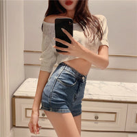 Back Strap Tight-Fitting Hip Denim Shorts Women's Waist Slimming Shorts