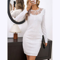 Lace Long-sleeve Dress Round Neck With Lace Paneling