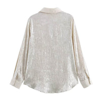 Women's Lapel V-neck Bronzing Long-sleeved Shirt
