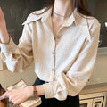 Pointed Collar Shirt Chiffon Design Loose Bandage Dress White Base Shirt