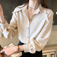 Pointed Collar Shirt Chiffon Design Loose Bandage Dress White Base Shirt
