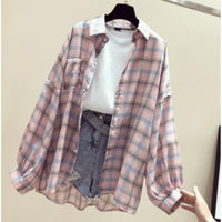 Womens Creative Casual Loose Plaid Shirt