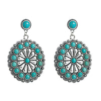 Vintage Bold Statement Earrings Featuring Antique Silver And Turquoise