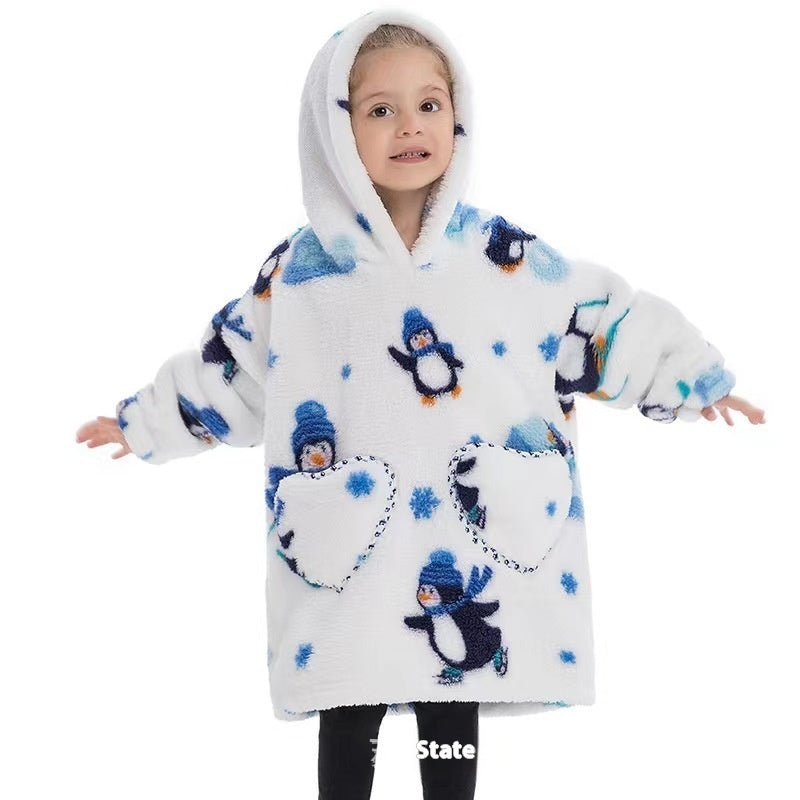 Boys And Girls Comfortable Cotton Velvet Cold-proof Clothes Lazy Blanket Hooded Plus-sized Thickened Blanket Lazy Clothes Children's Sleepwear