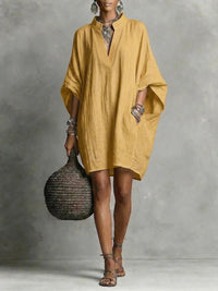 Womens SpringSummer Casual Mid-Sleeve Solid-Color Dress
